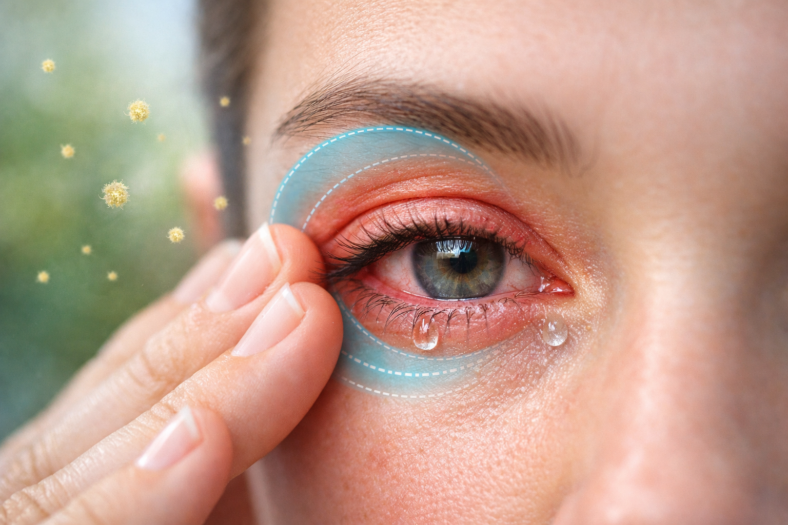 Ilustración educativa sobre síntomas frecuentes de alergia ocular