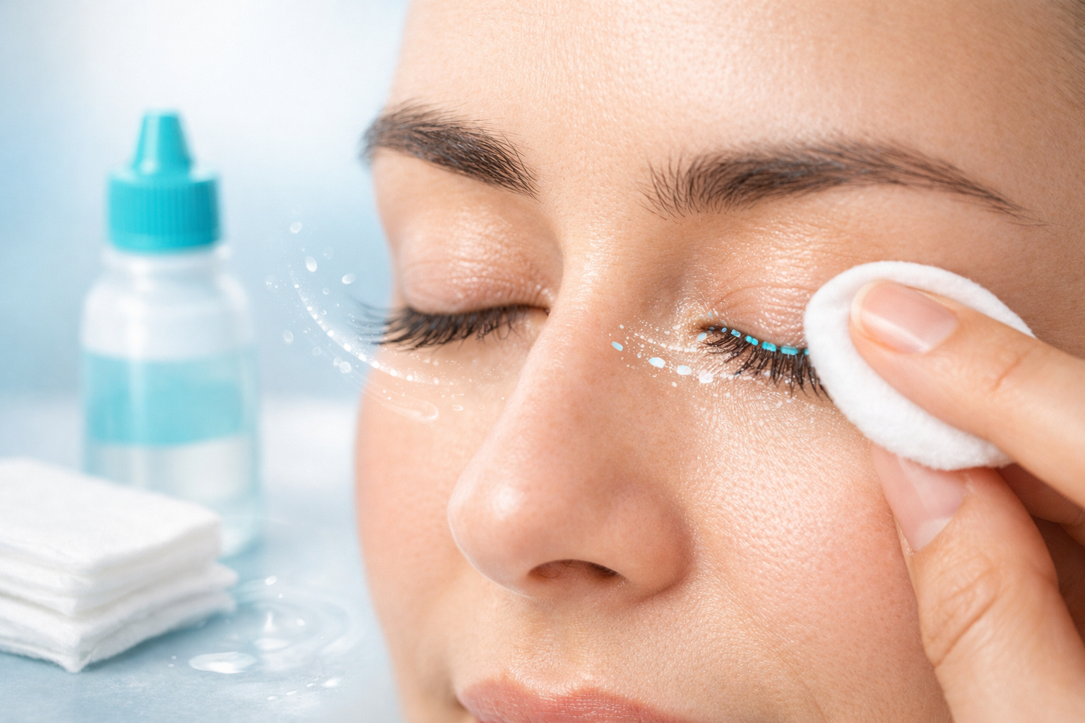 Ilustración educativa sobre higiene ocular diaria