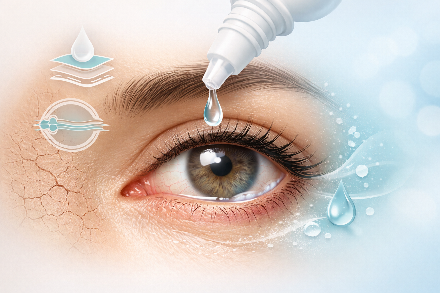 Ilustración educativa sobre ojo seco y cuidado ocular